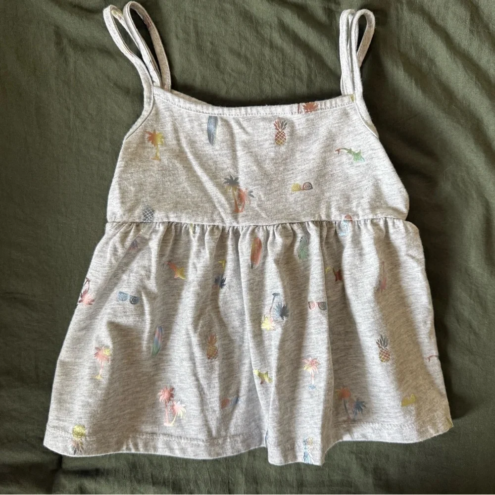 Gymboree Toddler Gray Tropical Print Tank Dress | 2T | Palm & Pineapple